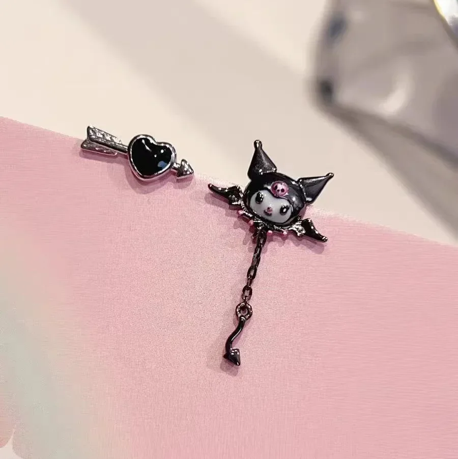 Серьги-гвоздики Sanrio мультяшная фигурка Kuromi дисимметрия кавайные серьги-гвоздики