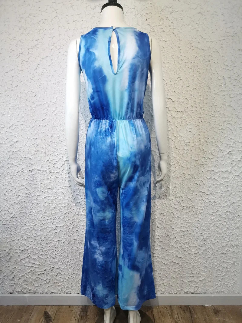 2021 New Summer Casual Tie-dye Ladies Jumpsuit 2021 Fashion Sleeveless Suspenders Printed Tie-dye Loose Loose Jumpsuit Wide-leg