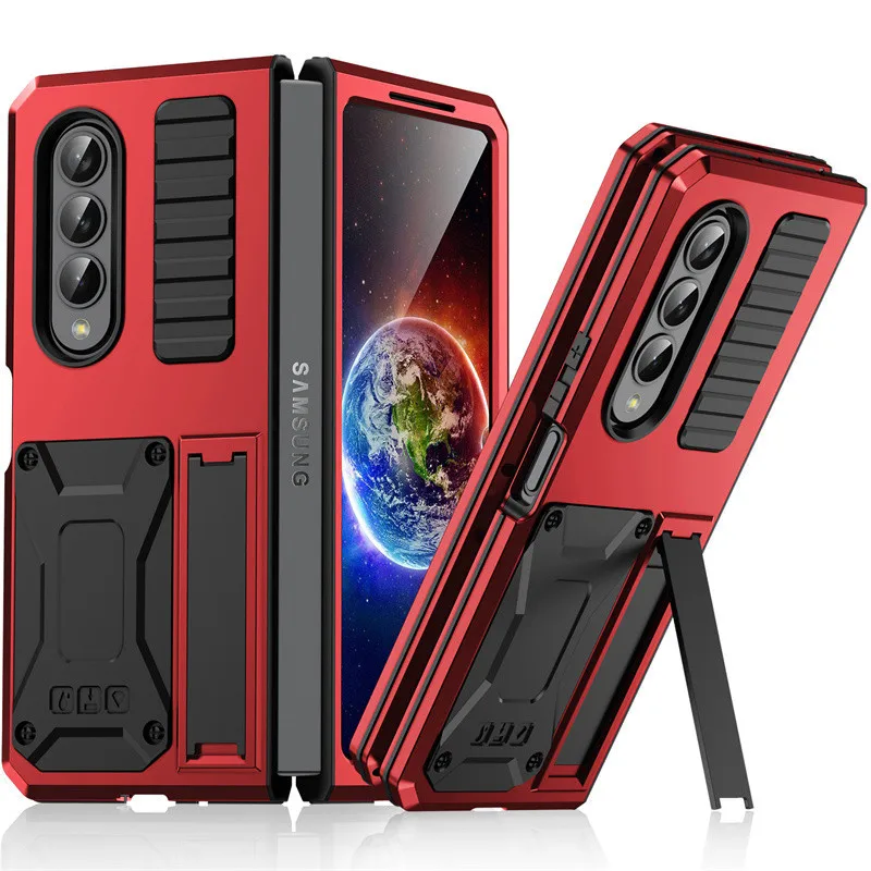 

Heavy Duty Protection Armor Metal Phone Case For Samsung Galaxy Fold 4 Fold4 Kickstand Fully Wrapped Silicagel Shockproof Cover
