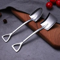 stainless steel iron shovel spoon coffee ice cream spoon engineering shovel retro cute square head spoon kitchen gadget