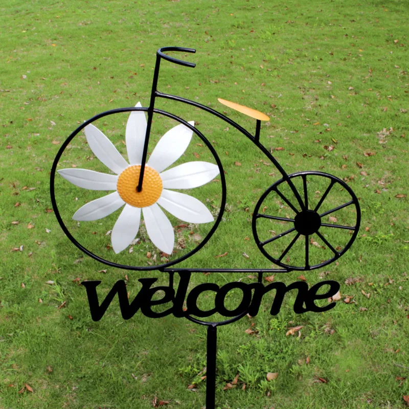   Wind Spinner Metal 3D Windmill Kinetic Welcome Sign Stakes Front Door Decor Bike Stand Craft Outdoor Yard &  Garden Accessoriess 