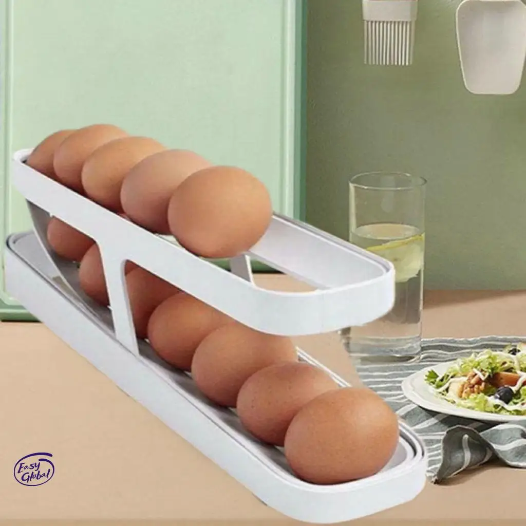 

Корзина для яиц, контейнер-органайзер, раздвижной контейнер для кухни, с автоматической прокруткой, полка для яиц, держатель, контейнер для хранения