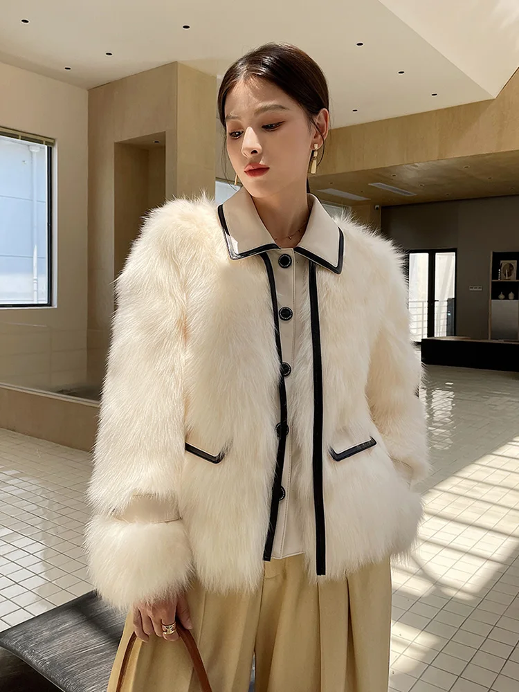 Women Real Fox Fur Coat Autumn Winter Elegant Ladies Thick Warm Double-faced Fur Jacket Goose Down Liner Loose Outewear Female