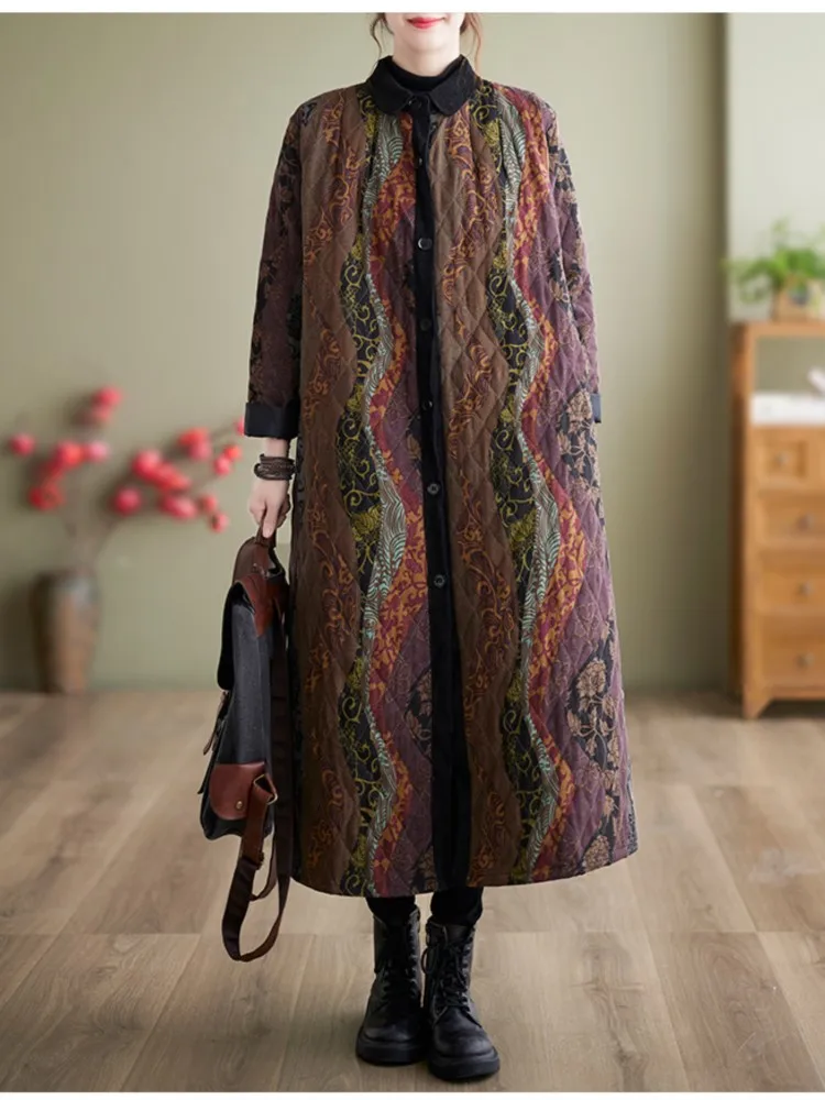 Стеганое хлопковое осенне-зимнее длинное пальто женские куртки в полоску с