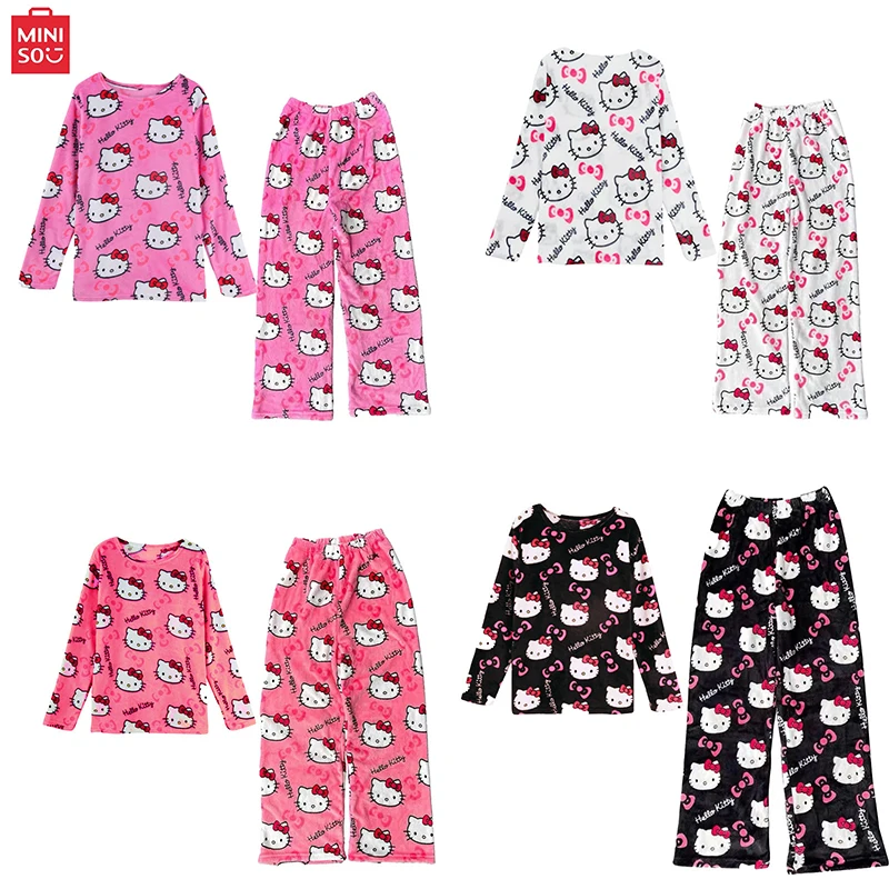 Sanrio Hello Kitty фланелевой пижамный комплект с героями мультфильмов повседневная