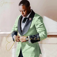 jeltonewin wedding suit for men groom party prom suits 2022 costume homme mariage green pink blue burgundy jacquard blazer sets