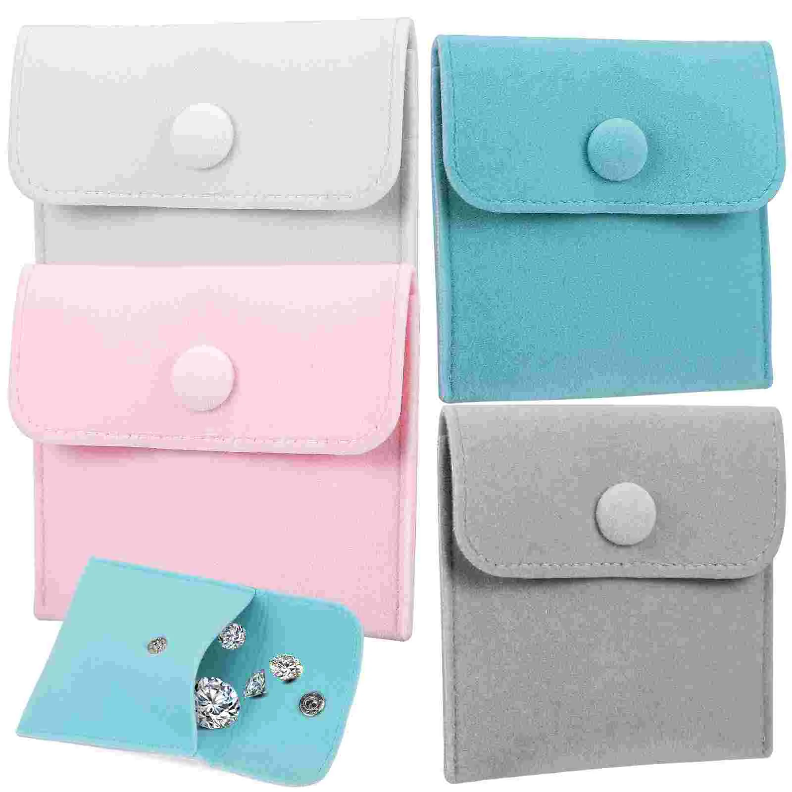 

4 Pcs Jewelry Snap Button Bag Pouch Organizer Small Gift Velvet Storage Pink Accessories