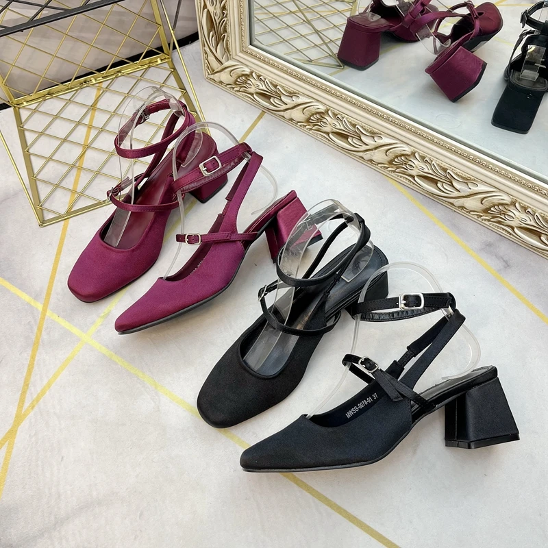 Женские босоножки в французском стиле с квадратным носком туфли-лодочки Мэри