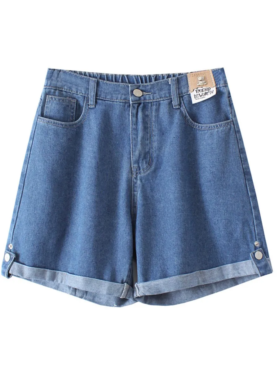 

Plus Size Jeans Women Denim Cotton Brief Shorts LOOSE HIGH Waist Cuffs Wide Leg Hot Pants Summer 2022