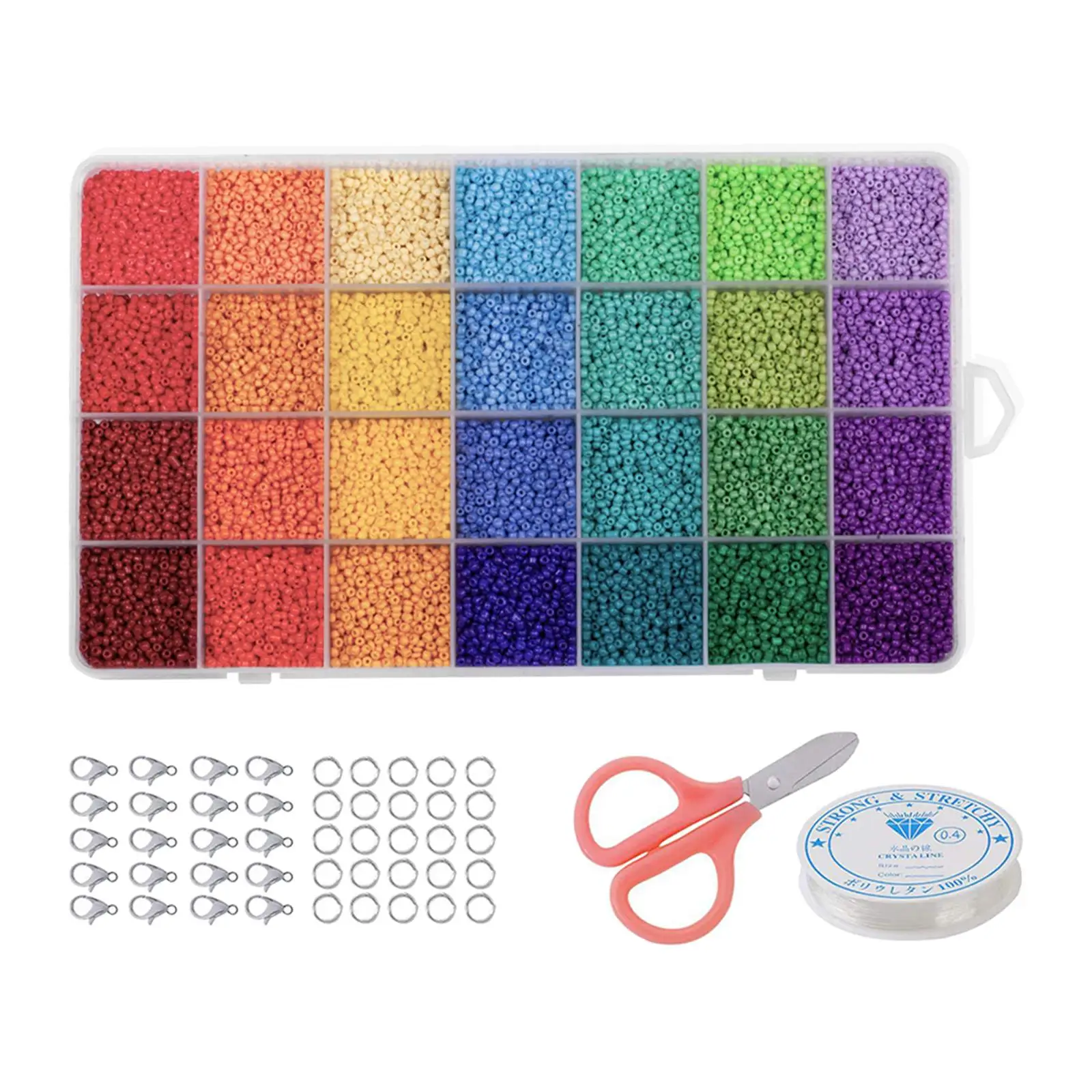 

2mm Mini Beads Set Lobster Clasps W/ Scissor Seed Bead Colored Loose Beads for Jewelry Making Beading Charms Accessories Adults