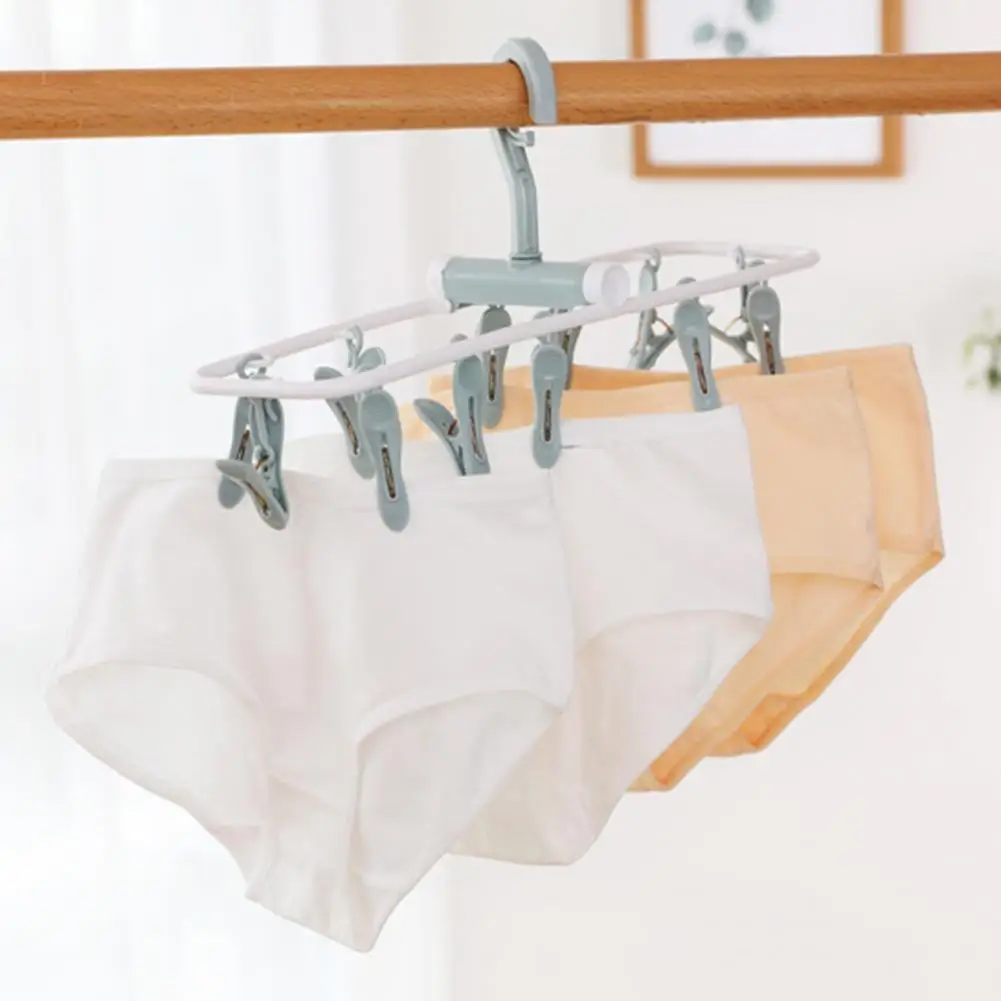 

Sturdy Fashion Clothes Hanger with 12 Clips Plastic Underwear Hanger Windproof for Outdoor