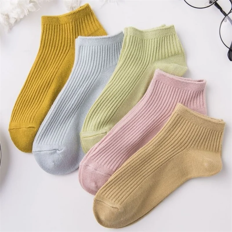 

Носки женские хлопковые с закрытым носком, дышащие, однотонные, карамельные цвета, дизайнерские, белые, 5 пар, на весну и лето