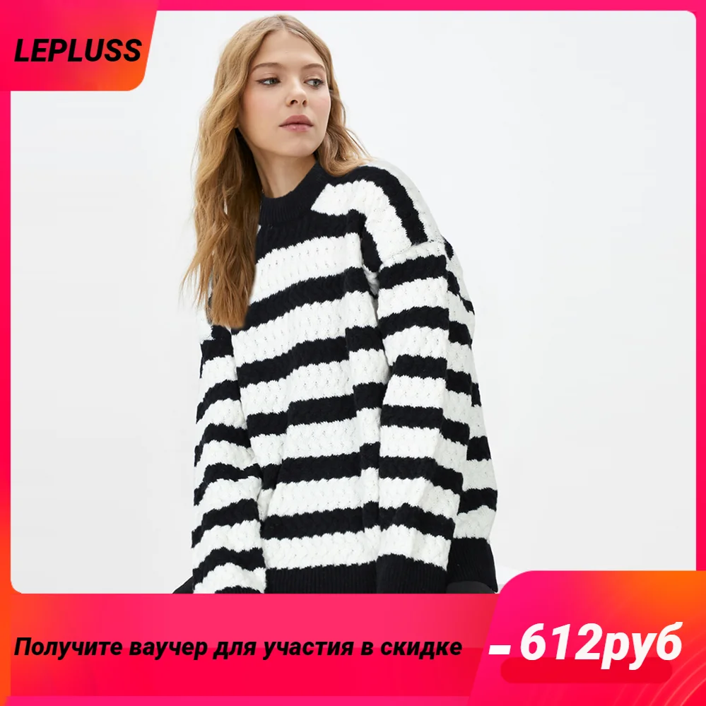 

Полосатый свитер LEPLUSS 2022, Женский плотный шерстяной свитер с круглым вырезом, вязаный свитер для пожилых колледжей