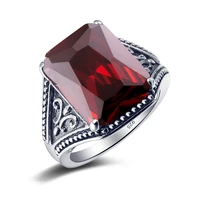 100 925 sterling silver garnet mens rings with stone 1216mm rectangle big vintage byzantine jewelry gifts for men
