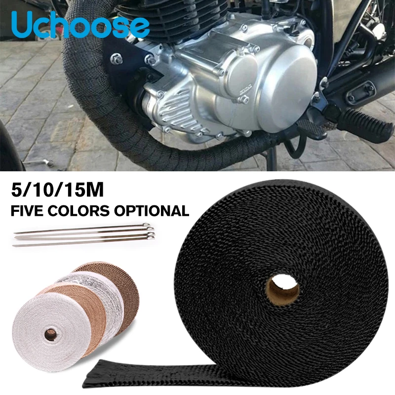 Motorcycle Exhaust Pipe Insulation Tape Exhaust Heat Winding Roll With Stainless Steel Cable Tie High Quality 5cm*5M 10M 15M