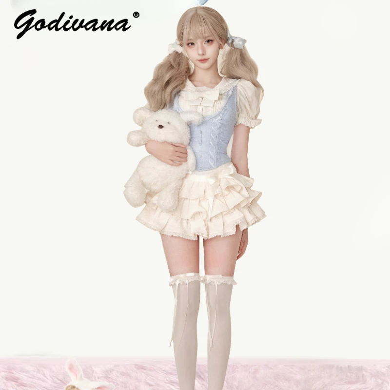 Женский комплект из трех предметов рубашка с коротким рукавом и маленькая