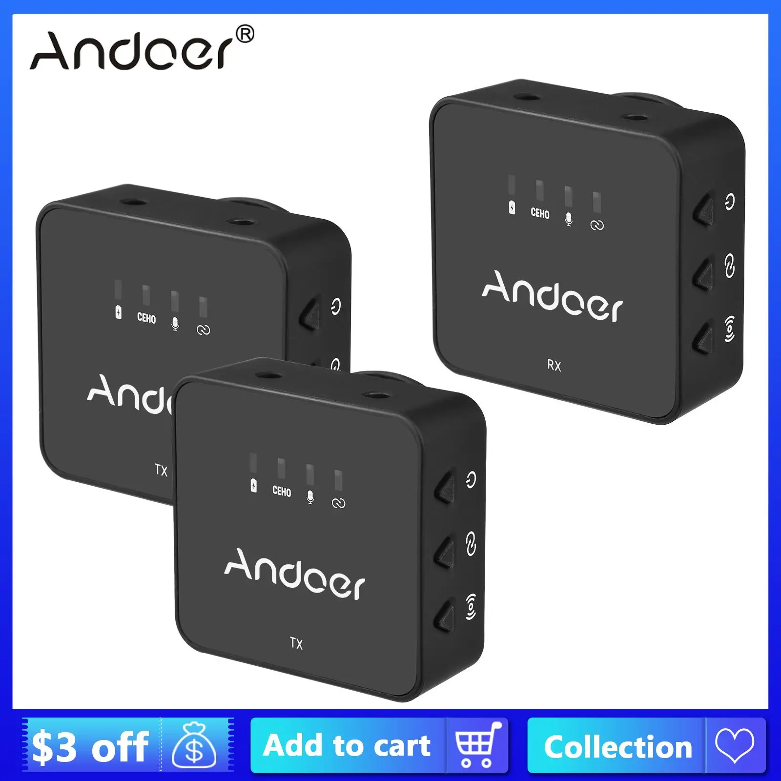 

Andoer 1-Trigger-2 2.4G Wireless Microphone 2 Transmitter+Receiver Clip On Microphone 3.5mm TRS&TRRS for Smartphone Camera Vlog