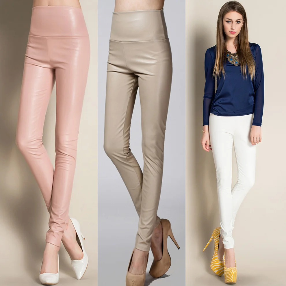 

2023 On Sale Autumn Winter Women Ladies Warm Legging Leather Pants Female High Waist Stretchable Pencil Skinny y2k Trousers