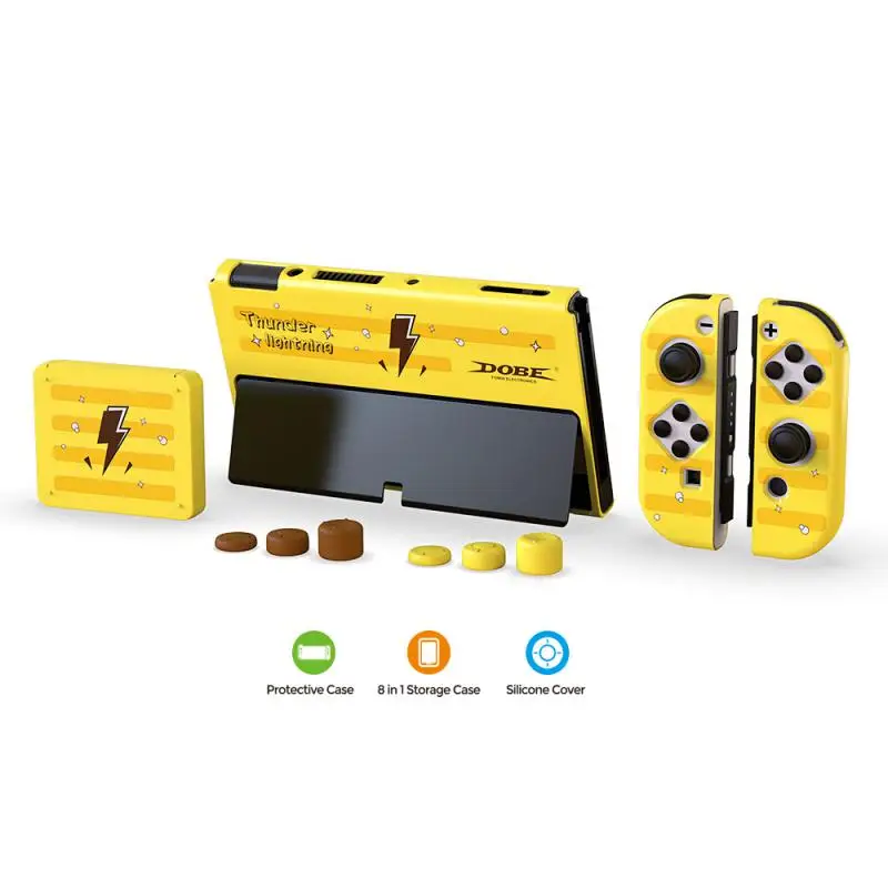 

For Switch OLED Host Protective Case Silicone Cover Small Handle Hard Case + Card Box + Rocker Cap Set ITNS-1192 Accessories