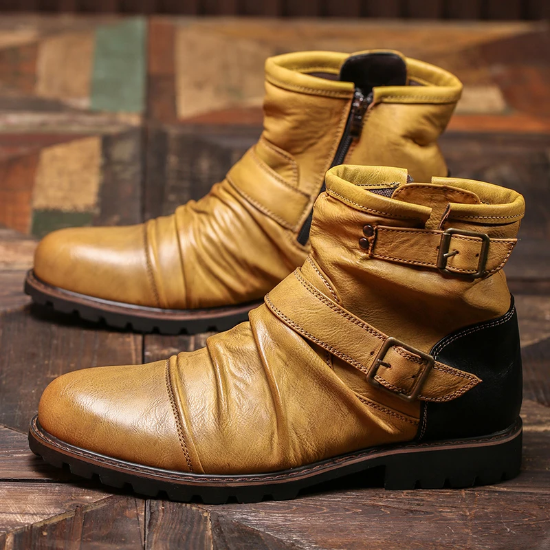 

Ботинки мужские из коровьей кожи, износостойкие водонепроницаемые Нескользящие на молнии, высокие ботинки, модная уличная зимняя обувь для пешего туризма
