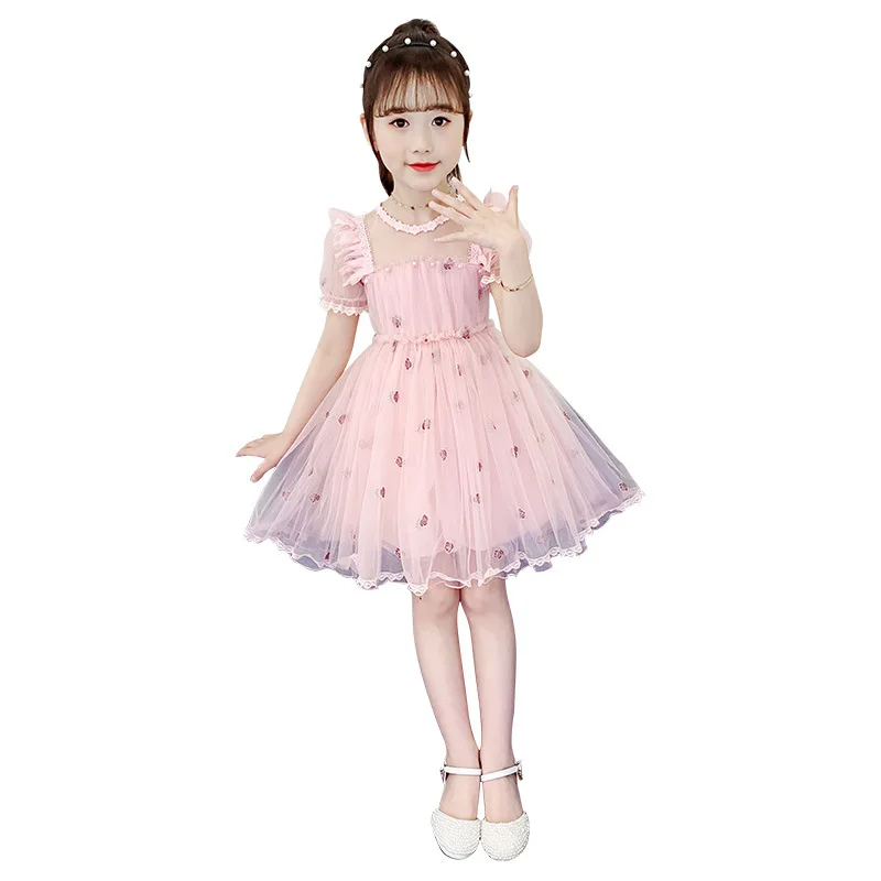 

Платье с коротким рукавом для девочек, Новинка лета 2022, сетчатая юбка для детей среднего возраста, детская юбка принцессы для девочек