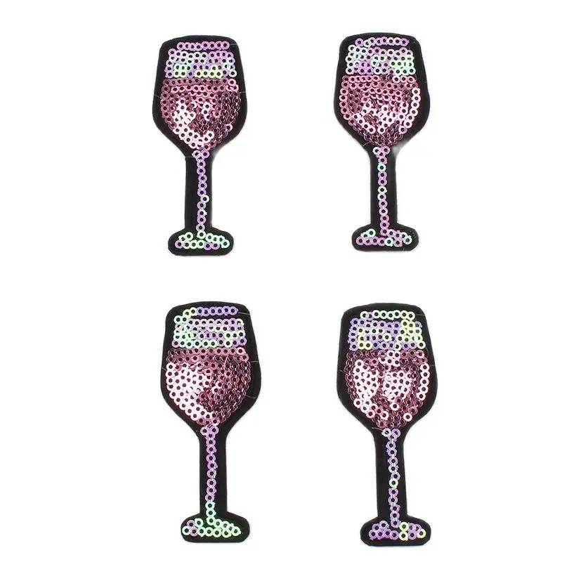 10PCS Sequined Red Wine Cup Patch Cartoon Embroidery Goblet Sticker Iron On T Shirt Jeans Appliques Sewing Bag Pants Shoes Badge