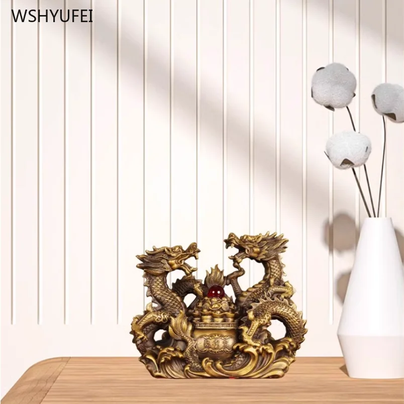 Металлические украшения дракона двойная чаша для сокровищ Sheng Xiao Feng Shui