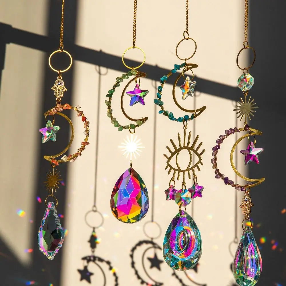 

DIY Sunlight Refraction Gift Rainbow Prisms Pendant Sun Catchers Crystal Moon Shape Wind Chime Hanging Decoration Ornaments
