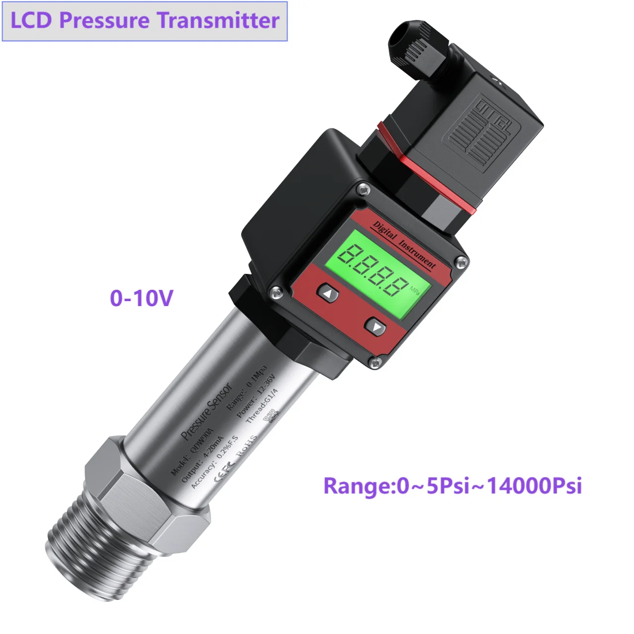 0-10 В ЖК-датчик давления Hersman передатчик 10Psi 100Psi 1000Psi 10000Psi диапазон G1/4 G1/2 NPT1/4