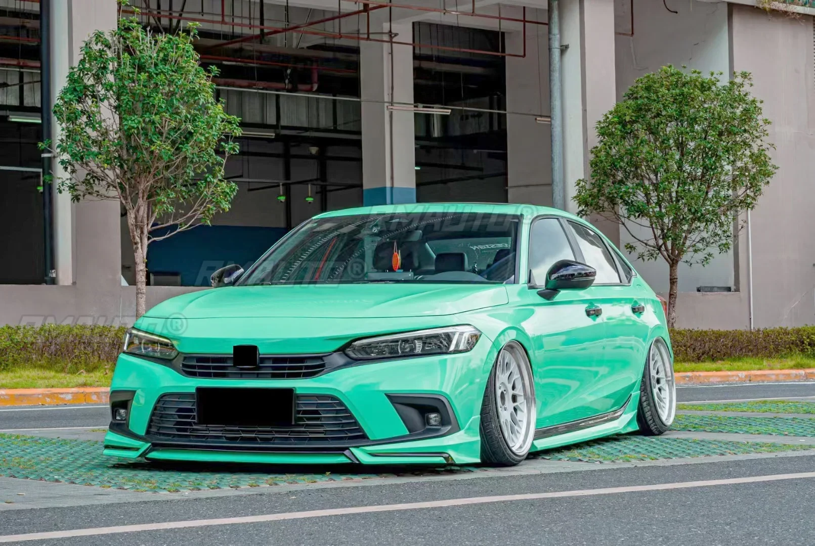 Губа переднего бампера Civic глянцевый черный стильный разветвитель YOFER для Honda 11-го