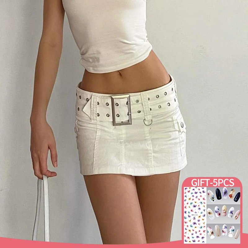 

Short Skirts for Women Y2k Streetwear Retro Summer Women Clothing White Black Denim Skirt Sexy Low Waist Mini Skirts Clubwear