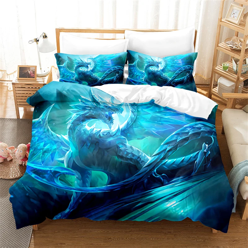 

Blue Dragon Digital Printing Bedroom Bedding Three Piece Soft Duvet Cover Fashion Comfortable Quilt Cover Pillow Cover