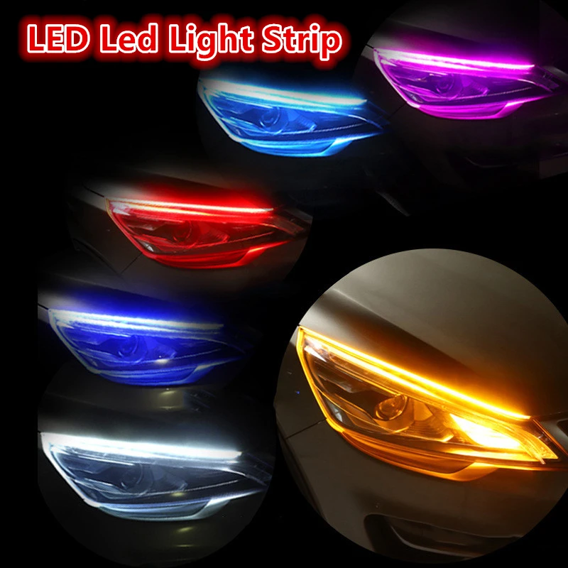 

DRL Led Light Strip Dual Color 30/45/60cm Flexible Auto Headlight Surface Strip Tube Lamp Daytime Turn Signal Light