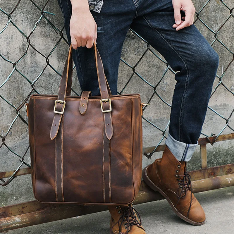 

Винтажная классическая сумка-тоут AETOO из воловьей кожи, мужская сумочка на одно плечо в форме подковы