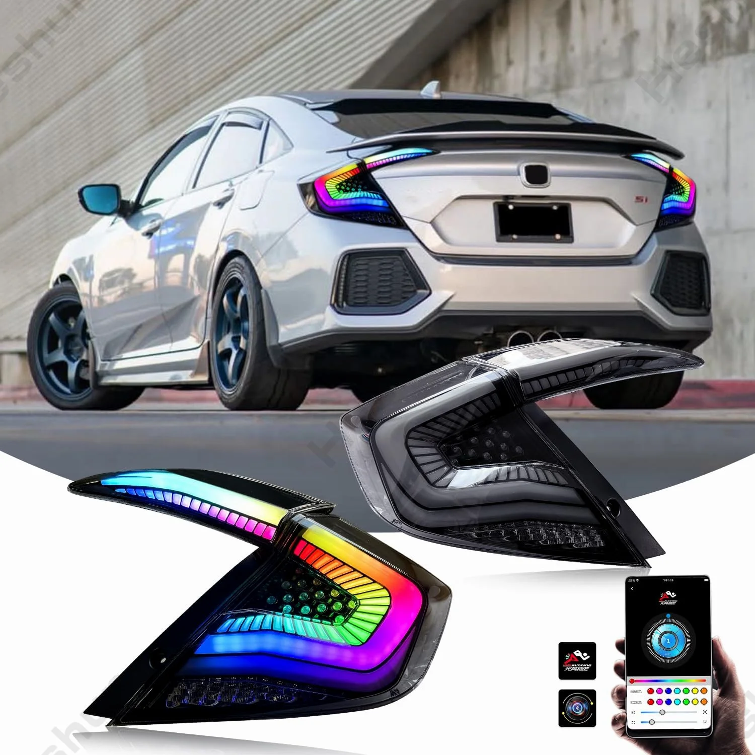 

Красный демонический глаз RGB, фонари головного света для Honda Civic 10 поколения, седан, Спорт/Туризм/Si/Тип R 2016-2017-2021, пара передних фар в сборе