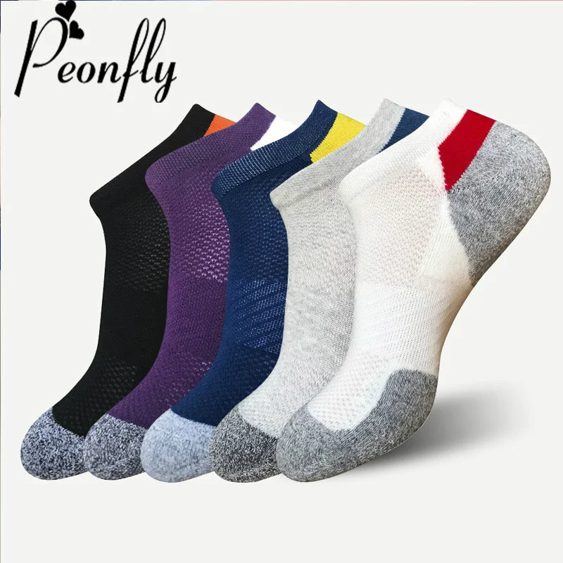 

Peonfly High Men Quality Colorful Cotton Casual Ankle Grid Ventilation Boat Male Stitching Shallow Mouth Short Socks