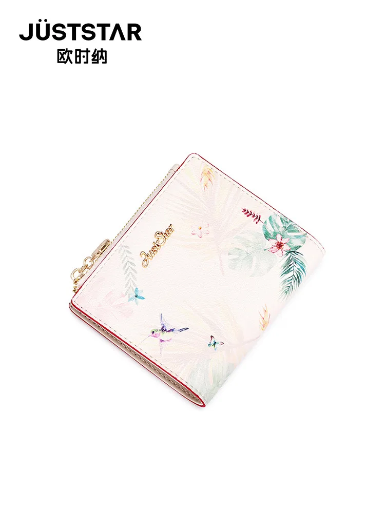 Oushina Print Wallet Women'S 2022 New Fashion Short Style Korean Version Popular Women'S Niche Design Folding Zipper Wallet