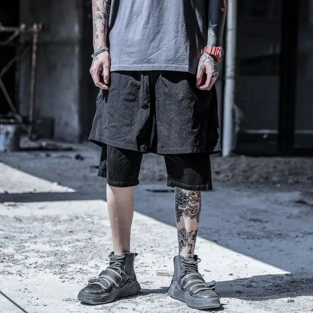 Hip Hop Street Skateboarding Hipster Men Baggy Pants Harajuku Men Shorts Loose Fashion Casual Irregular Pants Retro Patchwork