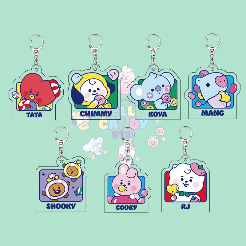 

Новинка Kawaii BT21 брелок аниме мультфильм милые конфеты тема акрил брелок подвесные аксессуары для сумок подарок на день рождения