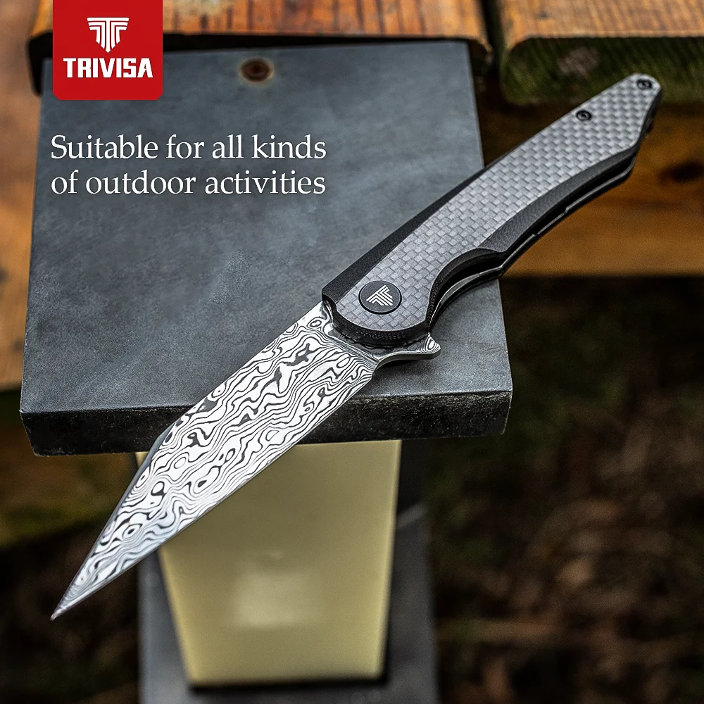 Складной карманный нож TRIVISA с ручкой из углеродного волокна лезвие дамасской