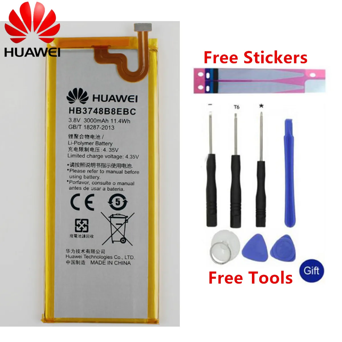 

Original Huawei Replacement Phone Battery HB3748B8EBC For Huawei C199 C199-CL00 Ascend G7 G7-TL100 3000mAh+Tool Kits