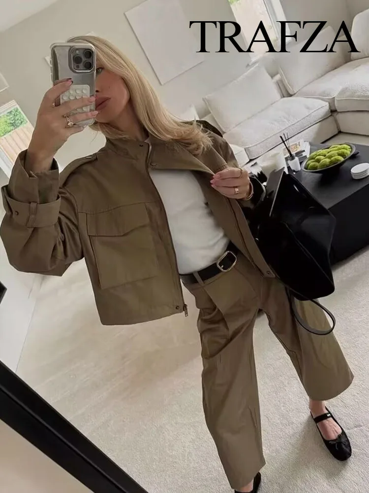 TRAFZA женский комплект из 2 предметов модная куртка с карманами и пуговицами