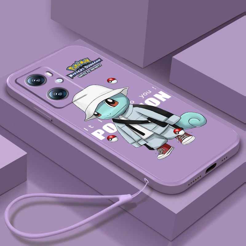 

Phone Case For OPPO Find X6 X5 X3 Lite A96 A94 A93 A77 A76 A74 A72 A57 A53S A16 5G Pokemon Psyduck Squirtle Art Liquid Rope