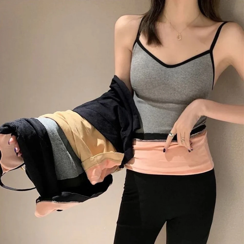 

2pcs Women Bustier Thermal Vests Camisole With Built In Bra V Neck Sleeveless Lined Shapewear Tank Top Undershirt Sports Bras