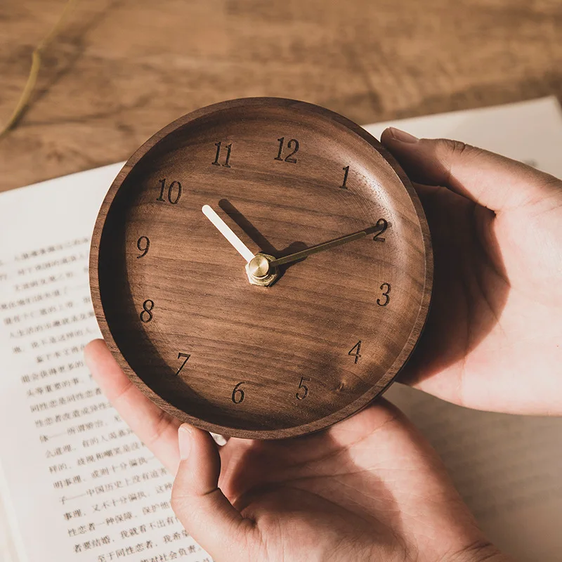 

Wooden Bedside Cute Small Table Clock Round Electronic Home Retro Clock Vintage Small Desktop Relogio De Mesa Desk Watch EA60ZZ