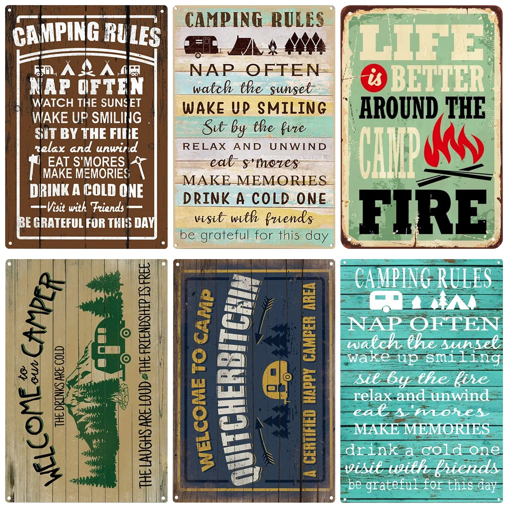 

Металлические Плакаты для кемпинга, правила регулирования, жестяная вывеска для дома, дорожные знаки, украшение для двери в стиле ретро