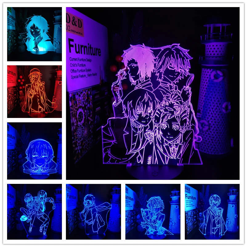 3d-лампа «бродячие собаки» Bungo, аниме лампа, наклейка, чуя, Николай, гогоголь, искусственная ночь, декор для спальни, ночник, лампа, подарки