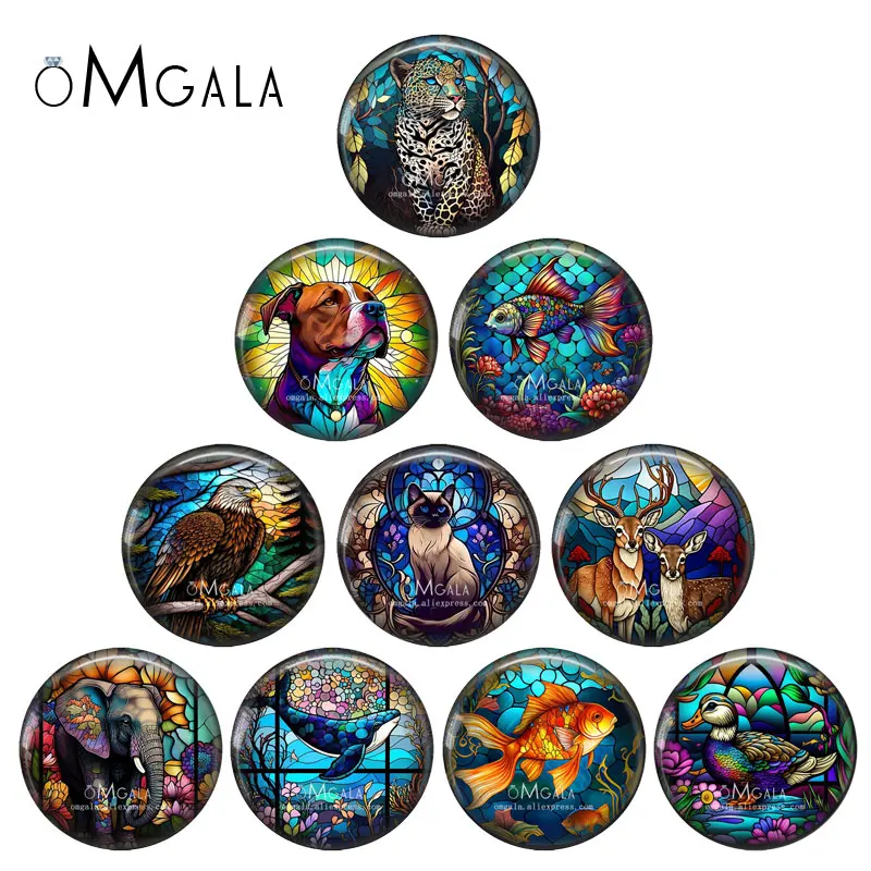 

Colorful Eagle Dog Cat Leopard Fish Cat Animals 12mm/18mm/20mm/25mm Round Photo glass cabochon demo flat back Making findings