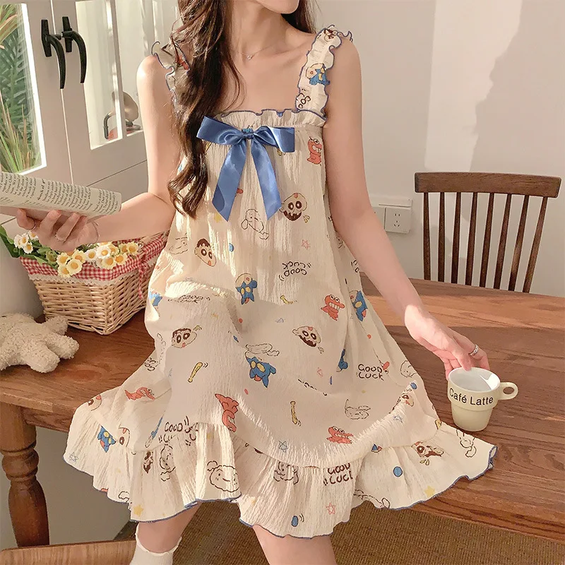 

Kawaii Crayon Shinchan Summer Sundress Anime Figure Sweet Pure Desire Girl Pajamas Comfortable Fabric Tracksuit Ins Style Gift