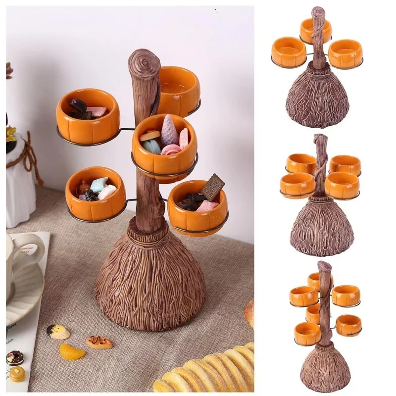

Halloween Pumpkin Snack Bowl Rack Candy Basket Storage Basket Dessert Holder Organizer Table Kitchen Party DIY Decor Bowls Rack